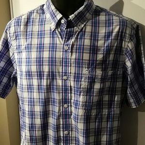 Mens Izod Shirt Short Sleeve Plaid Button Down Med